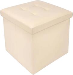 JHT Taburet Pliabil cu Spatiu de Depozitare JHT, Tip Cutie, Otoman, Cub 38X38X38 cm, Piele ecologica, Beige (taburetpliabilmic-1-1)
