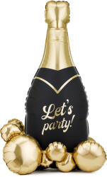 PartyDeco Balon din folie cu suport - Sticlă „Let's Party cu bule aurii