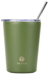 Terra Pahar Termos din Oțel Inoxidabil 350ml Monocrom Assorted Khaki cu Pai 01-388X (01-388X)