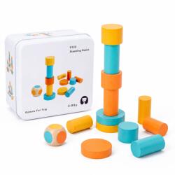 Flippy Jucarie Educativa din Lemn, Flippy, Joc de Echilibru, Piese Colorate cu Zar, Cutie Metalica pentru Depozitare, 15 cm, Multicolor (167328)