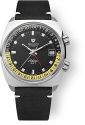 Nivada Grenchen Antarctic GMT - Negru - Black Leather White Stitching + 5 ani garanție și cadou GRATUIT Ceas