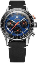 Nivada Grenchen Chronoking Mecaquartz Racing Blue - Inter. Bezel - Black Leather White Stitching + 5 ani garanție și cadou GRATUIT Ceas