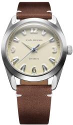 Nivada Grenchen Antarctic 38 mm - Eggshell Beige Luminova - Brown Leather White Stitching + 5 ani garanție și cadou GRATUIT Ceas