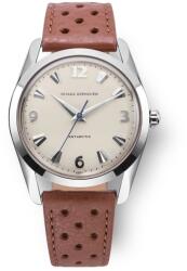 Nivada Grenchen Antarctic 35 mm - Luminova Alb Ou - Brown Racing Strap + 5 ani garanție și cadou GRATUIT Ceas
