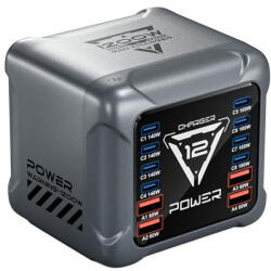  OEM Incarcator Statie OEM BK-127D, 280W, 5A, 4 x USB-A - 8 x USB-C, Gri (6608000909A)