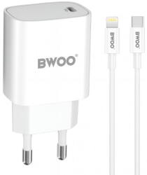 BWOO Incarcator Retea Cu Cablu Lightning BWOO CDA159, 20W, 3A, 1 x USB-C, Alb (inc/li/bwo/cd/20/3a/1x/al)