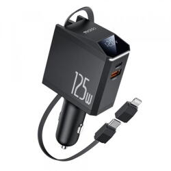 YESIDO Incarcator Auto Cu Cablu USB-C / Lightning Yesido Y71 Display, 125W, 3A, 1 x USB-A - 1 x USB-C, Negru (ysd/370185)