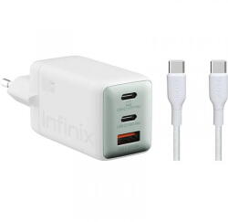 Infinix Incarcator Retea Cu Cablu USB-C Infinix XC07868EU + XDC95, 68W, 6.2A, 1 x USB-A - 2 x USB-C, Alb (XC07868EU+XDC95) - dwyn