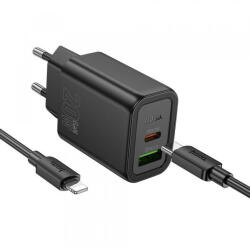 hoco. Incarcator Retea Cu Cablu USB-C HOCO N61, 20W, 3A, 1 x USB-A - 1 x USB-C, Negru (inc/us/hoc/n6/20/3a/1x/1x/ne)