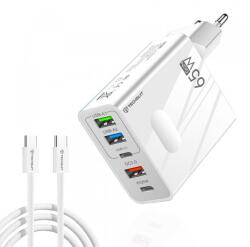 Techsuit Incarcator Retea Cu Cablu USB-C Techsuit CHC1 PentaXPower, 25W, 3A, 3 x USB-A - 2 x USB-C, Alb (inc/372348)