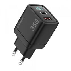 Techsuit Incarcator Retea Techsuit CH3 LEDChargX Display, 35W, 3A, 1 x USB-A - 1 x USB-C, Negru (inc/372286)