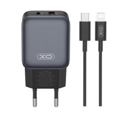 XO Incarcator Retea Cu Cablu Lightning XO Design L156, 30W, 3A, 1 x USB-A - 1 x USB-C, Negru (inc/li/xo/l156/30/3a/1x/1x/ne)