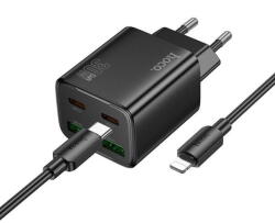 hoco. Incarcator Retea Cu Cablu Lightning HOCO N56, 30W, 3A, 2 x USB-A - 2 x USB-C, Negru (inc/li/hoc/n5/30/3a/2x/2x/ne)