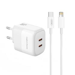 XO Incarcator Retea Cu Cablu Lightning XO Design L140, 35W, 3A, 2 x USB-C, Alb (inc/li/xo/l140/35/3a/2x/al)