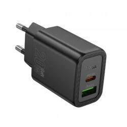 hoco. Incarcator Retea HOCO N61, 20W, 3A, 1 x USB-A - 1 x USB-C, Negru (inc/hoc/n6/20/3a/1x/1x/ne)