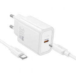 hoco. Incarcator Retea Cu Cablu USB-C HOCO N62, 30W, 3A, 1 x USB-C, Alb (inc/us/hoc/n6/30/3a/1x/al)