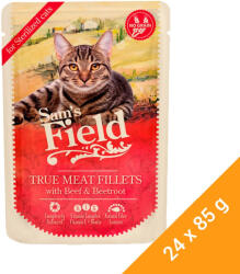 Sam's Field True Meat Fillets Sterilised Gabonamentes Alutasakos Macskaeledel (Marha és Cékla) - 24x85 g