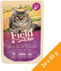 Sam's Field True Meat Fillets Gabonamentes Alutasakos Macskaeledel (Pulyka és Répa) - 24x85 g