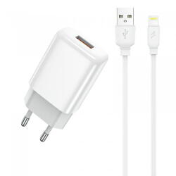 Prestico Incarcator Retea Cu Cablu Lightning Prestico F9S, 12W, 2.4A, 1 x USB-A, Alb (inc/li/pre/f9/12/24/1x/al)
