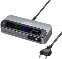  OEM Incarcator Statie Cu Cablu USB-C OEM LCD470W, 470W, 5A, 2 x USB-A - 3 x USB-C, Gri (inc/us/oem/lc/47/5a/2x/3x/gr)
