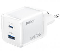 BWOO Incarcator Retea BWOO CDA224, 70W, 3.25A, 1 x USB-A - 1 x USB-C, Alb (inc/bwo/cd/70/32/1x/1x/al)