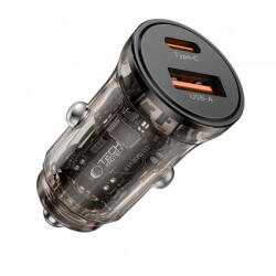Tech-Protect Incarcator Auto Tech-Protect CC01, 30W, 3A, 1 x USB-A - 1 x USB-C, Negru (inc/tec/cc/30/1x/1x/ne)