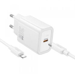hoco. Incarcator Retea Cu Cablu Lightning HOCO N62, 30W, 3A, 1 x USB-C, Alb (inc/li/hoc/n6/30/3a/1x/al)