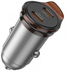 hoco. Incarcator Auto Cu Cablu Lightning HOCO NZ16B, 45W, 3A, 2 x USB-C, Gri (inc/li/hoc/nz/45/3a/2x/gr)