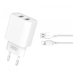 XO Incarcator Retea Cu Cablu Lightning XO Design CE02C, 10.5W, 2.1A, 2 x USB-A, Alb (inc/li/xo /ce/10/21/2x/al)