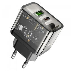 hoco. Incarcator Retea HOCO N34, 20W, 3A, 1 x USB-A - 1 x USB-C, Transparent (inc/hoc/n3/20/3a/1x/1x/tr)