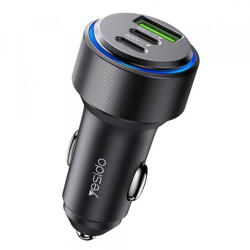 YESIDO Incarcator Auto Yesido Y50, 60W, 3A, 1 x USB-A - 2 x USB-C, Negru (acc/376777)
