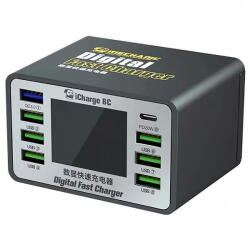 Mechanic Incarcator Statie Mechanic 8C with Display, 50W, 3A, 7 x USB-A - 1 x USB-C, Negru (inc/mec/8c/45/3a/1x/7x/ne)