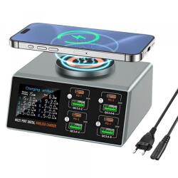  OEM Incarcator Statie OEM WLX-X9S QI, 140W, 3A, 4 x USB-A - 4 x USB-C, Argintiu (6607001286B)