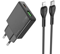 hoco. Incarcator Retea Cu Cablu Lightning HOCO N38, 20W, 3A, 1 x USB-A - 1 x USB-C, Negru (inc/li/hoc/n3/30/3a/1x/1x/ne)