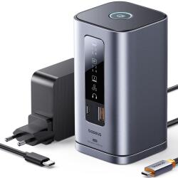  HUB dokkolóállomás 11in1 USB-C HDMI DP USB-A USB-C RJ45 PD Mini Jack 3.5mm EU töltő - szürke (B0112701)
