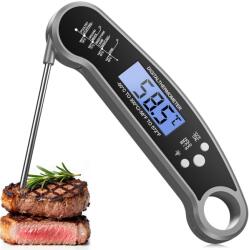 TYPEC Termometru Digital Profesional pentru Carne și Alimente BESROY, Sondă Pliabilă din Inox Alimentar, Citire Rapidă 2-3s, Ecran LCD Iluminat, Carcasă Rezistentă la Apă, Gri Neutru
