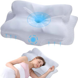 Linomag Perna Ortopedica Cervicala pentru dormit Linomag®, Spuma cu Memorie, Husa lavabila, Suport pentru cap, gat, umeri si brate, Alb, 62 x 35 x 13 cm (pda1)