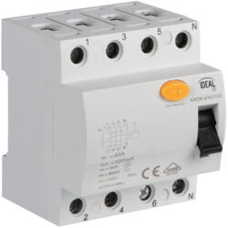 Kanlux 23206 KRD6 áram-védőkapcsoló, 4P, 40 A, 100 mA, AC típus, 4 modul, IP20 védettséggel, 400 V AC ( Kanlux 23206 ) (23206)