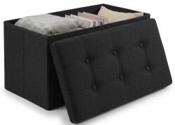 Edihome Összecsukható Tároló Puff Szövet Tetővel 38x76x38 cm - Tárolóláda Pad Lábtámasz Nappaliba, Fekete