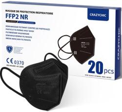 CRAZYCHIC FFP2 Maszk Fekete 20 db - CE Tanúsított EN149 Légzésvédő Maszk 5 Rétegű Szájmaszk Porvédő Magas Filtráció Egyenként Csomagolva