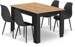 Klubfotel Étkezőasztal szett: NP 120×80 cm artisan tölgy/fekete + 4 db WAT szék fekete/fekete láb