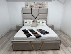 MobAmbient Pat matrimonial elegant 160 x 200 cm cu ladă de depozitare, crem - model LYNE