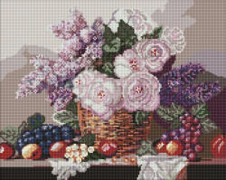 Ideyka Set goblen cu diamante, cu sasiu, Cos cu flori si fructe, 40x50 cm (AMO20069)