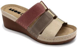 LEON 1009 LEON Comfort női bőr papucs (LEON563-bezs-barna-rose)