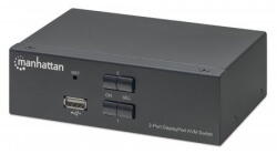 Manhattan DisplayPort 1.2 KVM Switch 2-Port, 4K@60Hz, USB-A/3.5mm Audio/Mic Connections, Cables included, Audio Support, Control 2x computers from one pc/mouse/screen, USB Powered, Black, Three Year Warranty, B