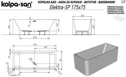 Kolpa San Elektra-SP 175x75/O falhoz állítható fürdőkád, le-és túlfolyóval, kádtest az előlappal egybeöntve 513490 (513490)