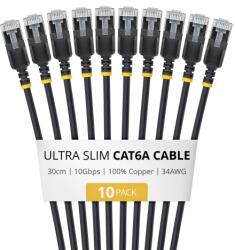 StarTech Patch Cord StarTech 6ASTP34BKS30CM10PK, U/FTP, Cat. 6a, 0.3 m, Black, 10 bucati (6ASTP34BKS30CM10PK)