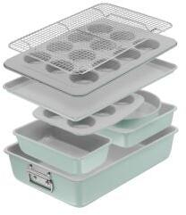 Tefal Set pentru copt Tefal Ceramik J175S804, 8 piese, invelis ceramic antiaderent, design stivuibil, verde (J175S804) - darwyn