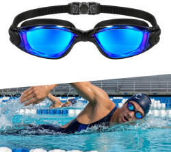 inSPORTline Úszószemüveg inSPORTline Clariflow Mirror, tükörbevonat, Anti-fog technológia, 100%-os UV-védelem, szilikon pánt, puha szilikon tömítés fekete kék tükrös üveggel (31478-2)