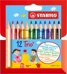 STABILO Trio Dick Kurz háromszögletű vastag rövid színes ceruza készlet - 12 db vegyes színek - Mini méret
